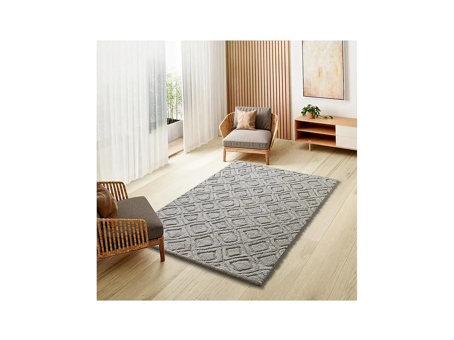 Tapis intérieur - scandinave avec relief - gris - 152 x 235 cm - JUNO