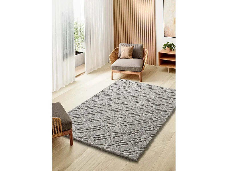 Tapete interior - escandinavo com relevo - cinzento - 190 x 285 cm - JUNO