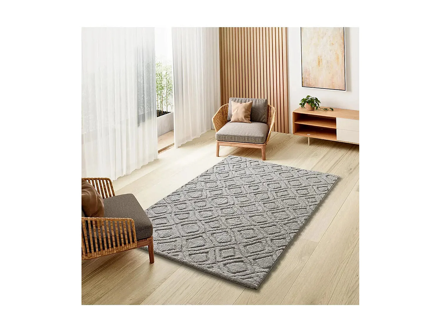 Tapis intérieur - scandinave avec relief - gris - 190 x 285 cm - JUNO