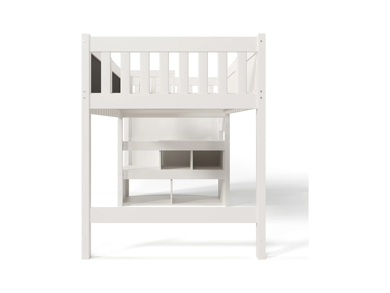 Lit mezzanine enfant blanc 90x200cm avec escalier de rangement et tablette écritoire, sans matelas