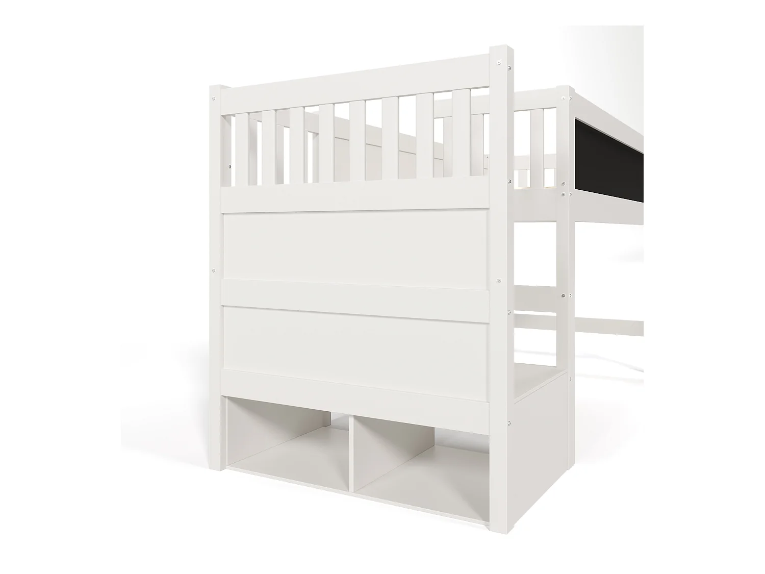 Lit mezzanine enfant blanc 90x200cm avec escalier de rangement et tablette écritoire, sans matelas