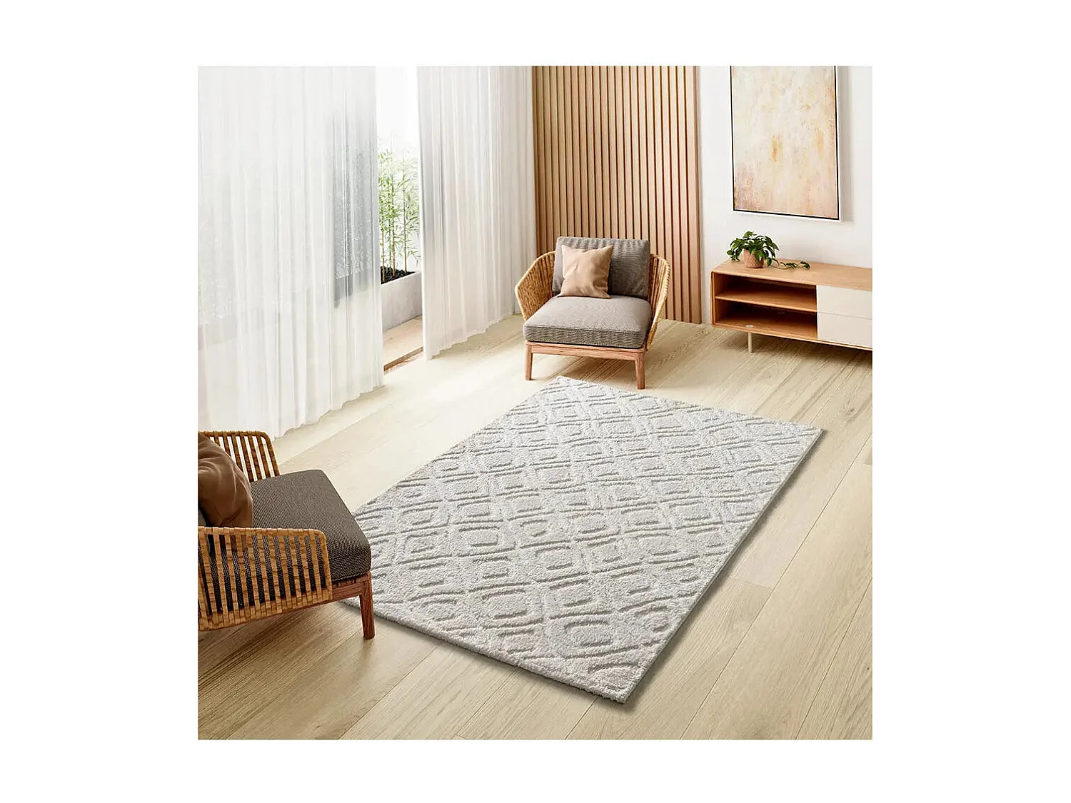 Tapis intérieur - scandinave avec relief - blanc - 152 x 235 cm - JUNO