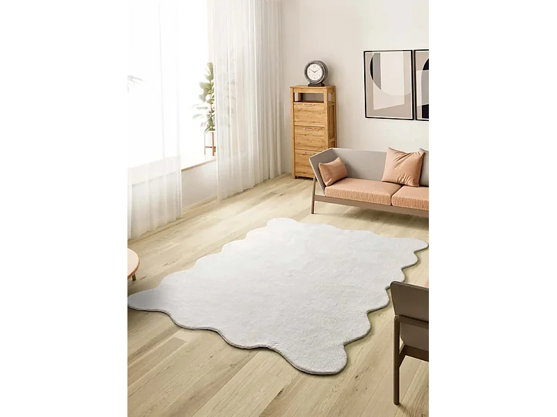 Kurzflorteppich - waschbar und rutschfeste - einfarbiger - weiß - 120x170 cm - MELLOW