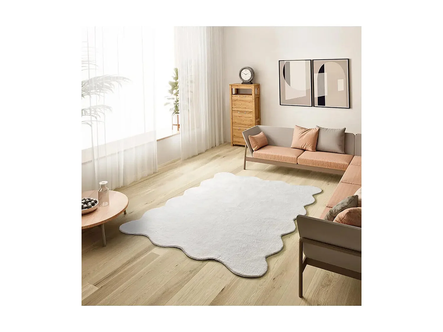 Tapis lavable antidérapant - uni - blanc - 120 x 170 cm - MELLOW