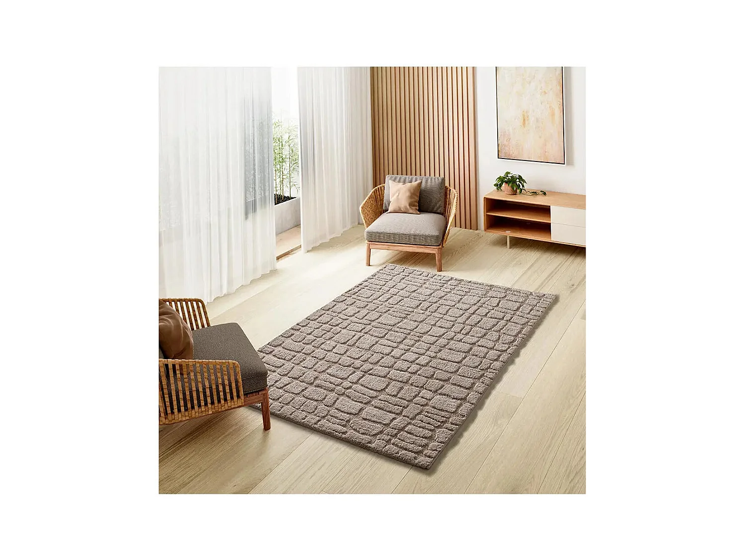 Tapis intérieur - scandinave avec relief - taupe - 64 x 120 cm - JUNO