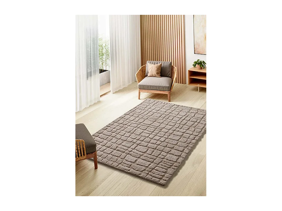 Tapis intérieur - scandinave avec relief - taupe - 64 x 120 cm - JUNO