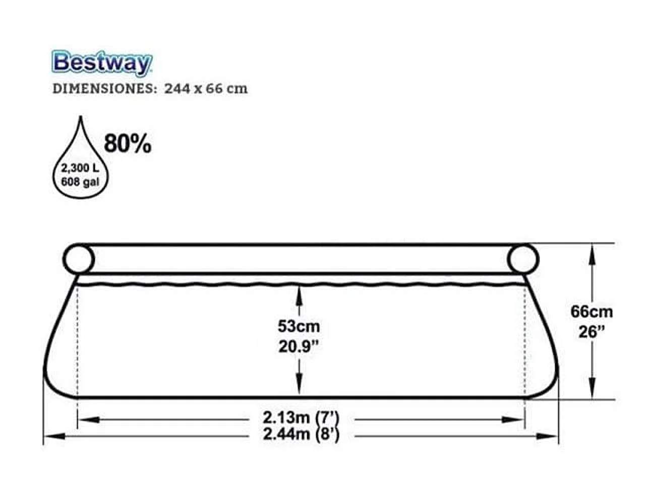 Piscina circular Bestway hinchable 2300L Ø244x66 cm