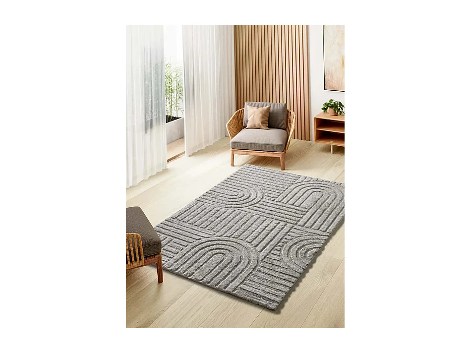 Tapis intérieur - géométrique avec relief - gris - 64 x 120 cm - JUNO
