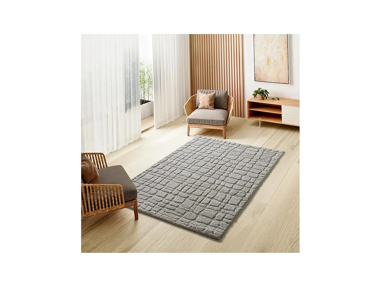 Tapis intérieur - scandinave avec relief - gris - 64 x 120 cm - JUNO