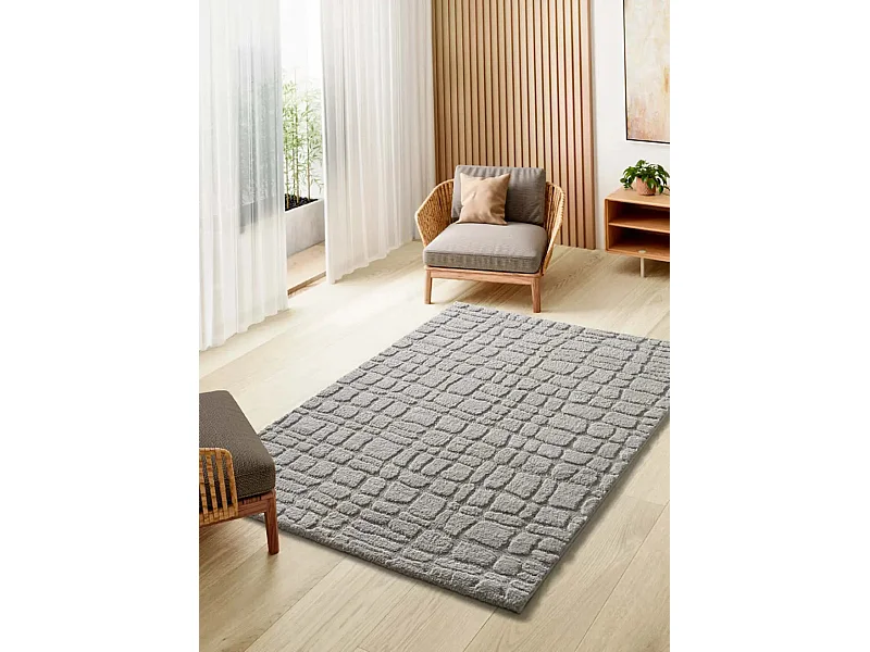 Tapis intérieur - scandinave avec relief - gris - 64 x 120 cm - JUNO