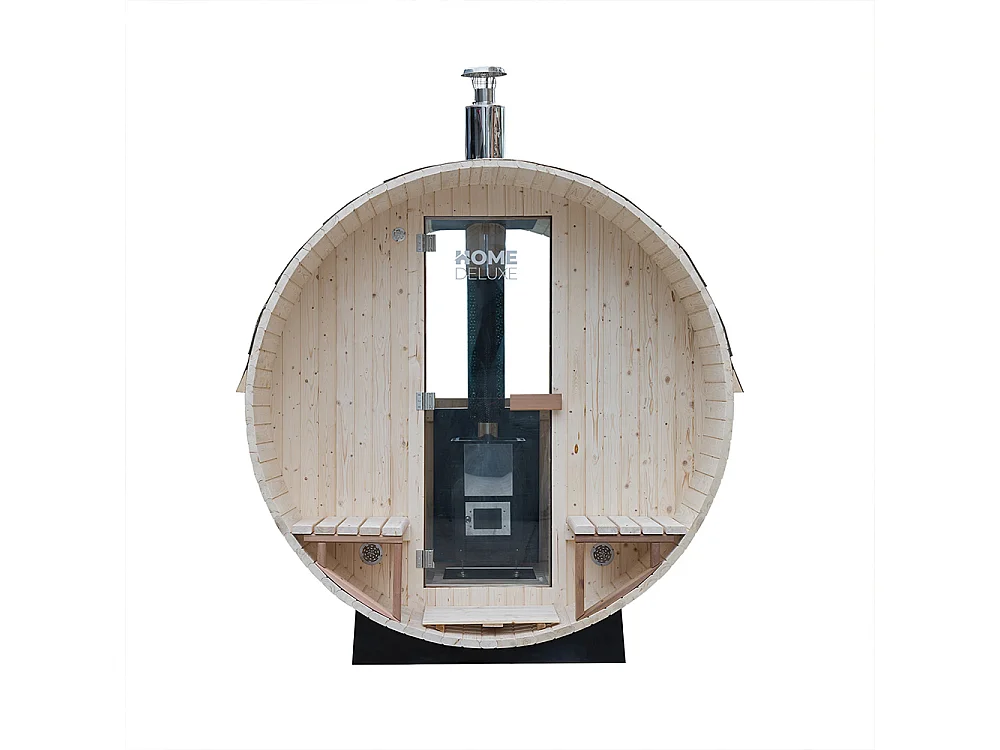 Home Deluxe Sauna à tonneau avec poêle à bois LAGOM DELUXE - Dimensions : environ 210 cm x 240 cm