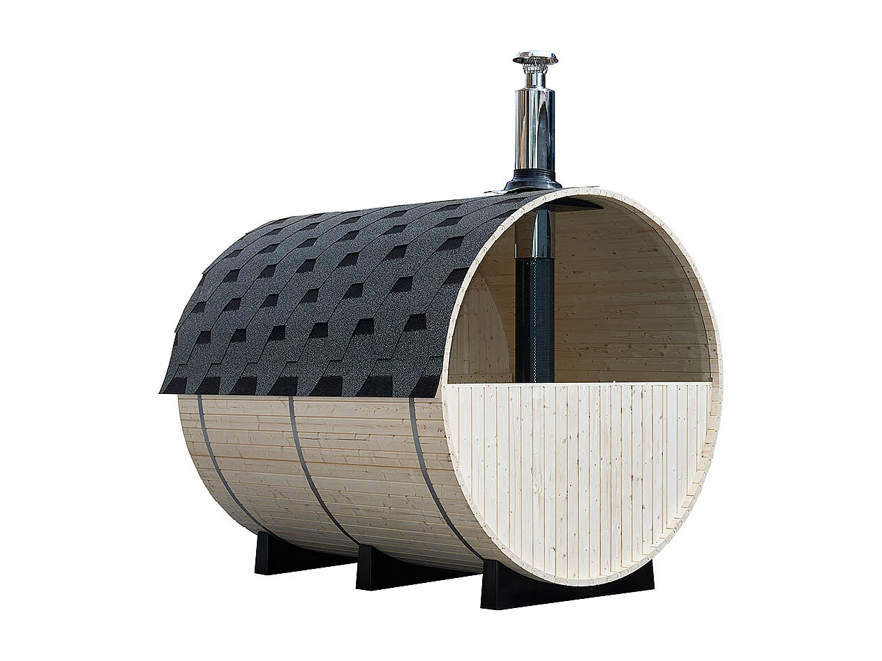 Home Deluxe Sauna à tonneau avec poêle à bois LAGOM DELUXE - Dimensions : environ 210 cm x 240 cm