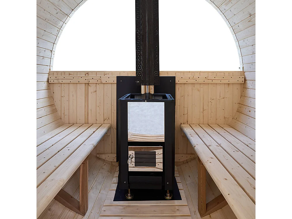 Home Deluxe Sauna à tonneau avec poêle à bois LAGOM DELUXE - Dimensions : environ 210 cm x 240 cm