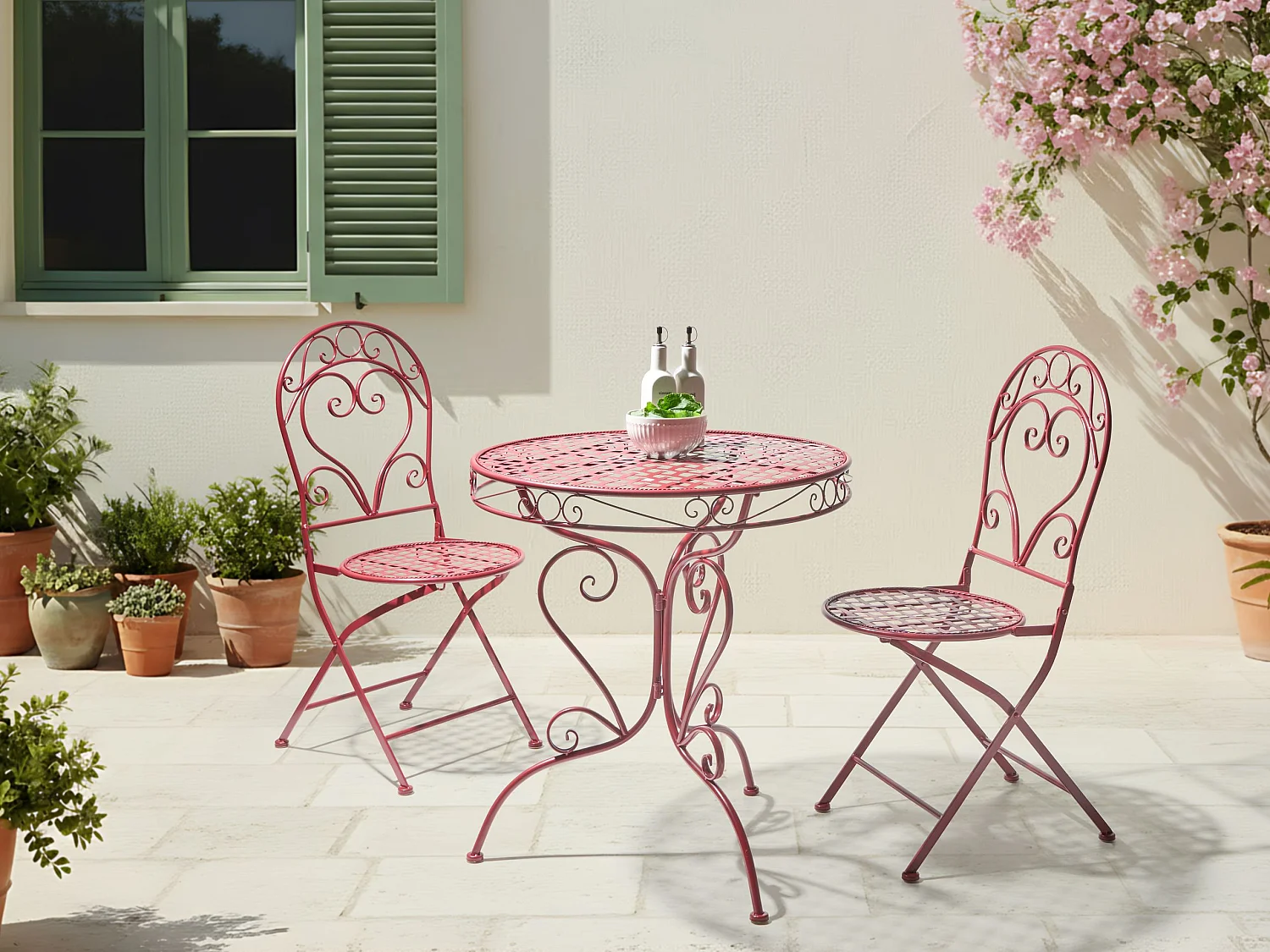 Table bistrot ALBINIA 70 cm 70 cm Métal Rouge Bordeaux