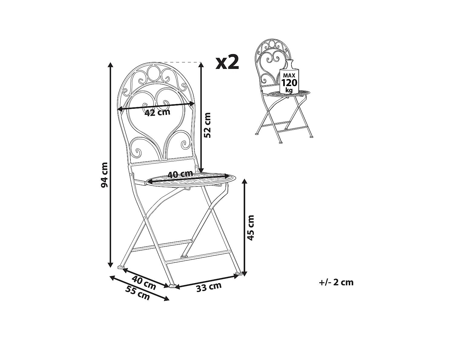 Lot de 2 chaises de jardin ALBINIA Métal Rouge Bordeaux