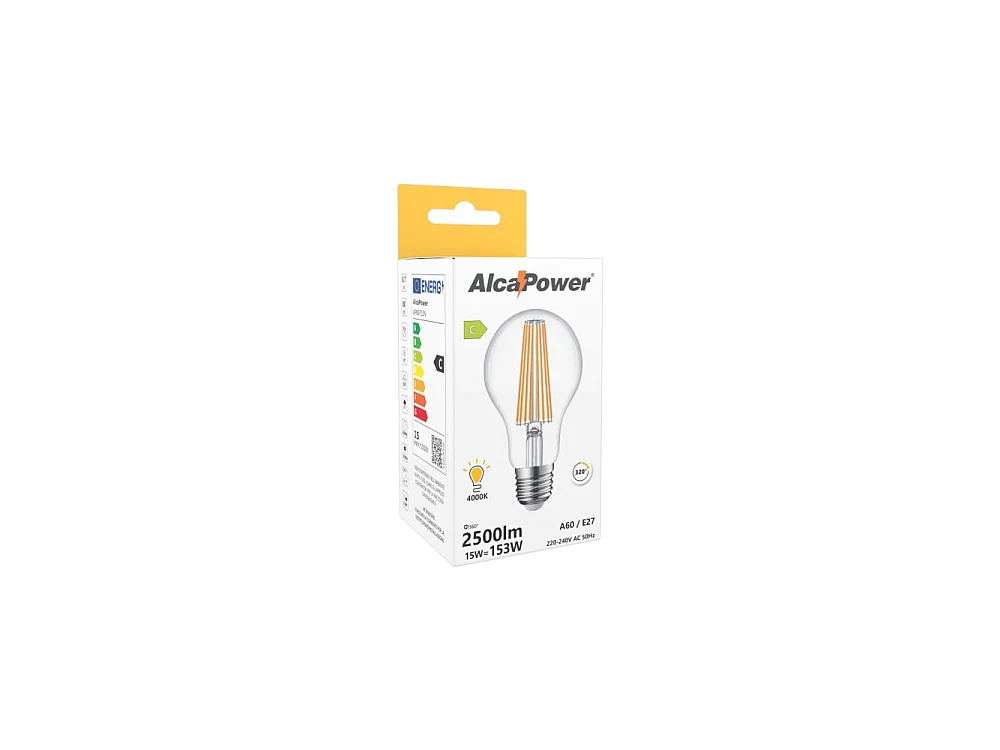 Alcapower - E27 A60 LED Bulb 15W 2500lm, 320° Angle, Energy Class C, Ø60mm, Instant Light, Long Life - 4000K