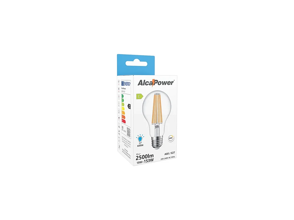 Alcapower - E27 A60 LED Bulb 15W 2500lm, 320° Angle, Energy Class C, Ø60mm, Instant Light, Long Life - 6000K