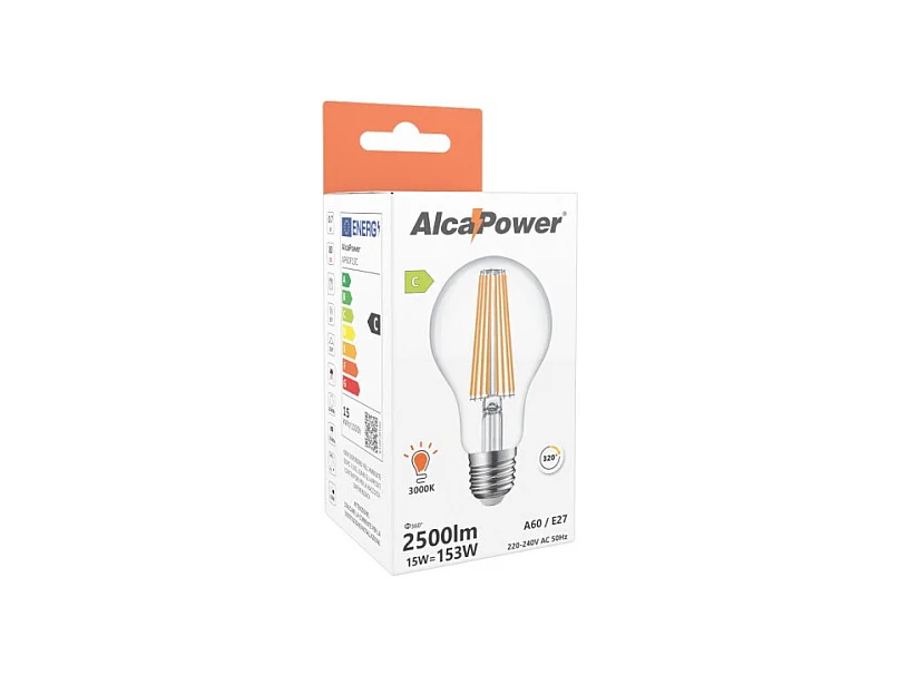 Alcapower - Ampoule LED E27 A60 15 W 2500 lm, angle 320°, classe énergétique C, Ø 60 mm, éclairage instantané, longue durée de vie - 3000 K