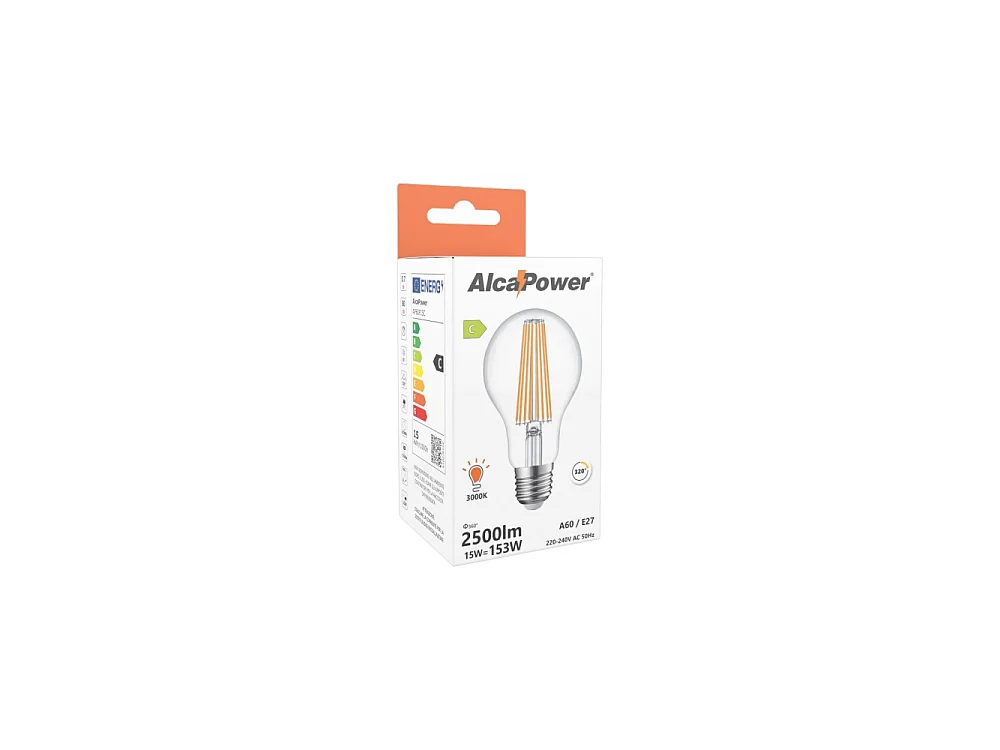 Alcapower - E27 A60 LED Bulb 15W 2500lm, 320° Angle, Energy Class C, Ø60mm, Instant Light, Long Life - 3000K