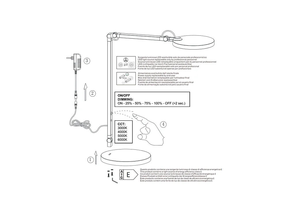 Regina - Lampe de table réglable Fabas Luce noire - LED tactile intégrée 9 W à intensité variable CCT (3000K, 4000K, 5 000 K, 6000K)