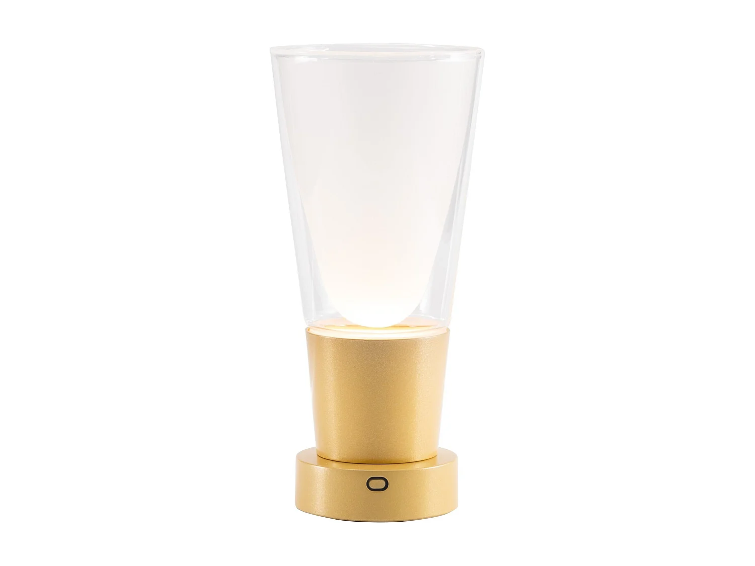 Zafferano Soffio Vase - lampa stołowa LED, akumulatorowa, IP65, wazon, ściemniacz dot., szkło przezr., podst. złota - 10 h