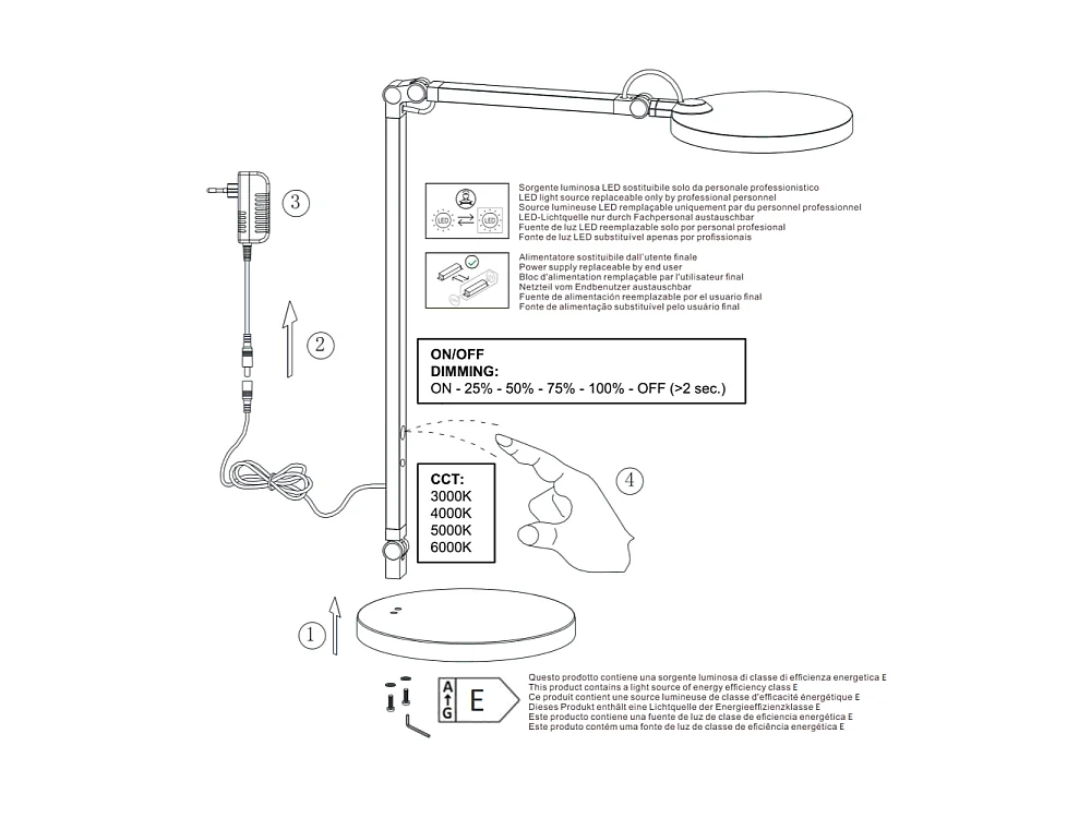 Regina - Fabas Luce, weiße, verstellbare Tischlampe - integrierte 9-W-Touch-LED, dimmbar, CCT (3000 K, 4000 K, 5000 K, 6000 K)