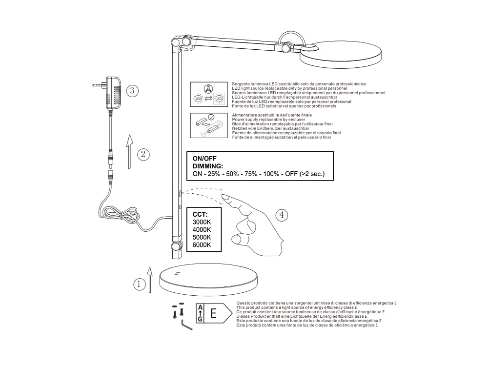 Regina - Lampe de table réglable Fabas Luce blanche - LED intégrée 9W à intensité variable CCT (3000K, 4000K, 5000K, 6000K)