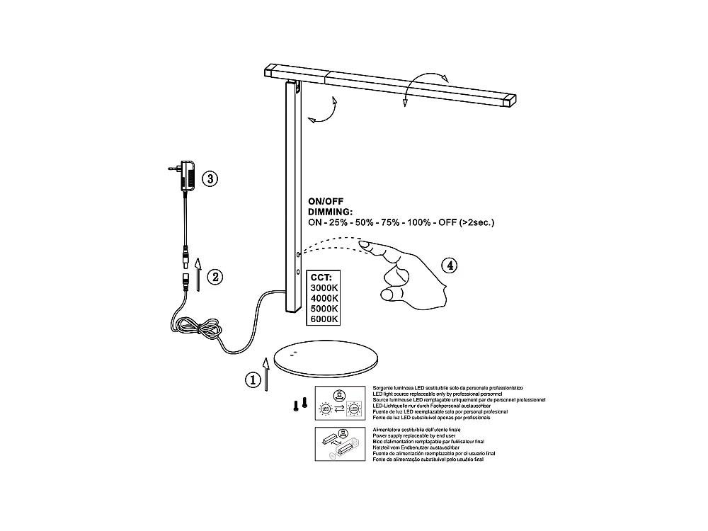 Idéal - Lampe de table Fabas Luce noire - LED 10W intégrée, tactile, dimmable, CCT (3000K 4000K 5000K 6000K)
