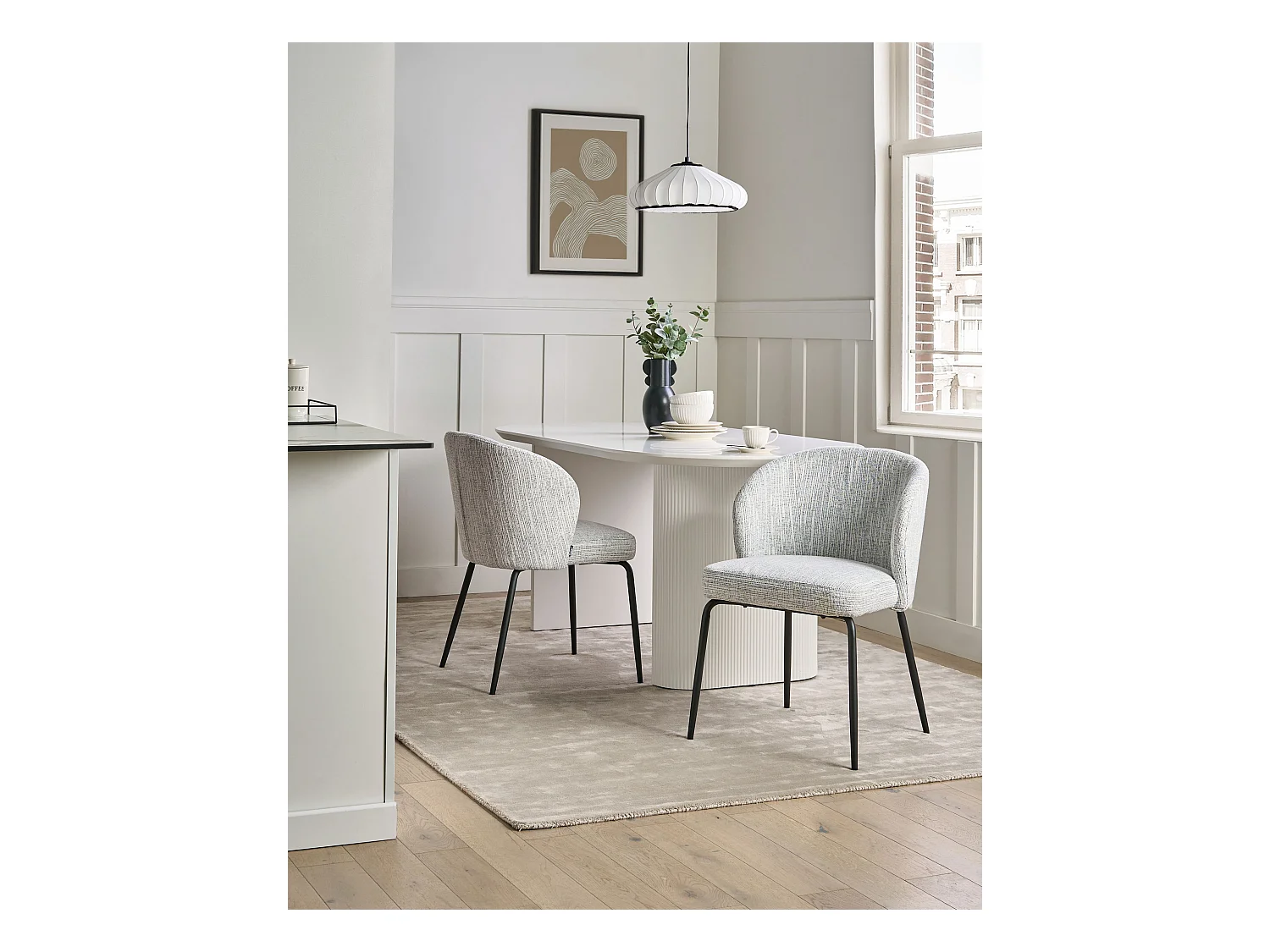 Lot de 2 chaises de salle à manger ZANA Tissu Blanc/bleu