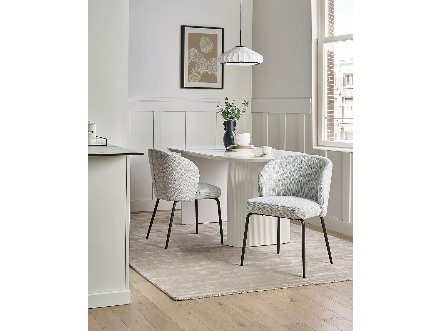 Lot de 2 chaises de salle à manger ZANA Tissu Blanc/bleu