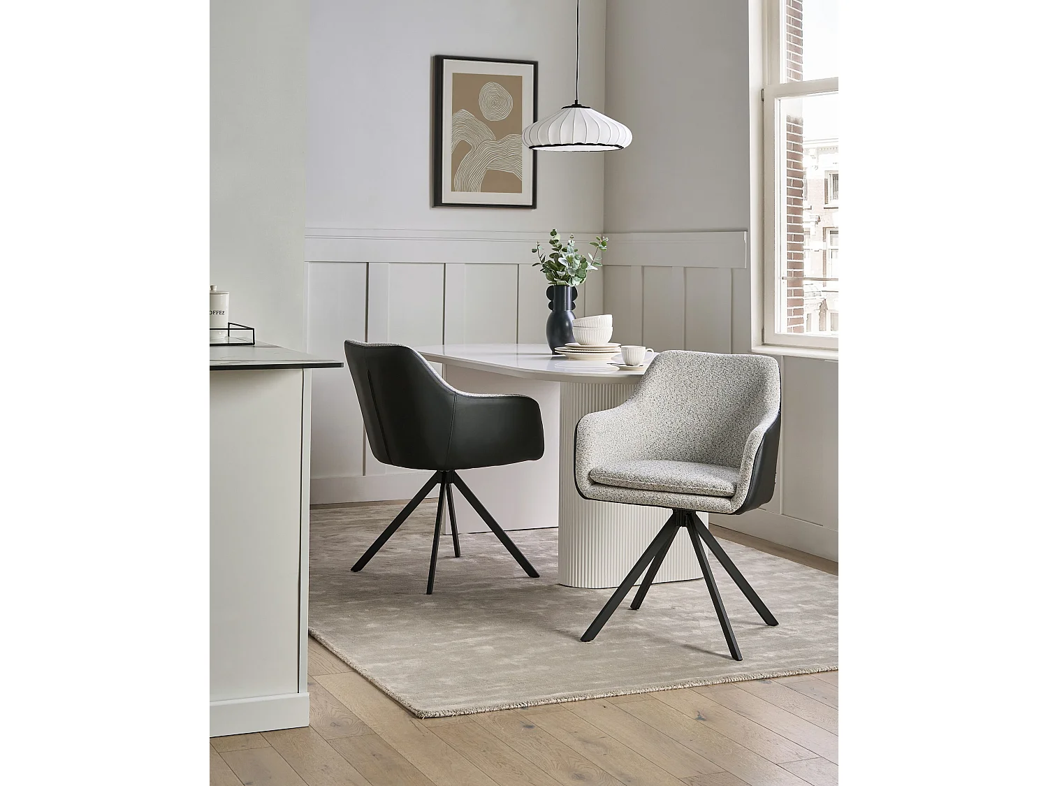 Lot de 2 chaises de salle à manger LITHIA Tissu Noir/blanc