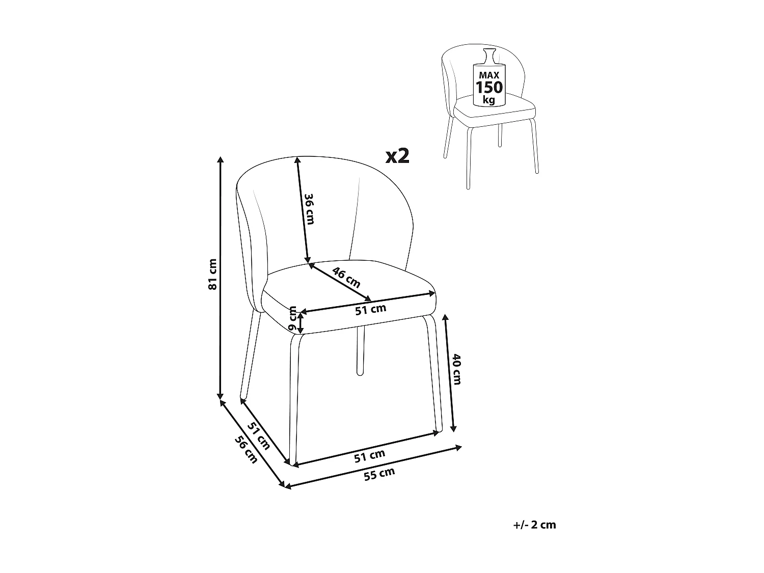 Lot de 2 chaises de salle à manger ZANA Tissu Multicolore