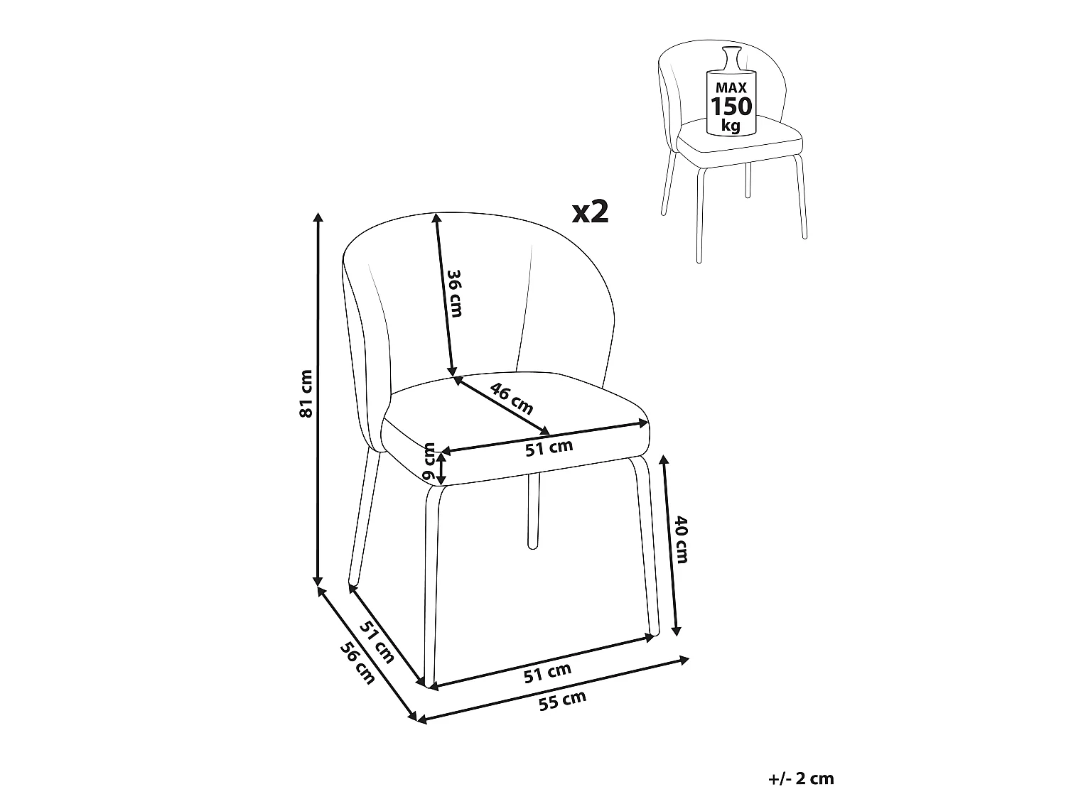 Lot de 2 chaises de salle à manger ZANA Tissu Multicolore