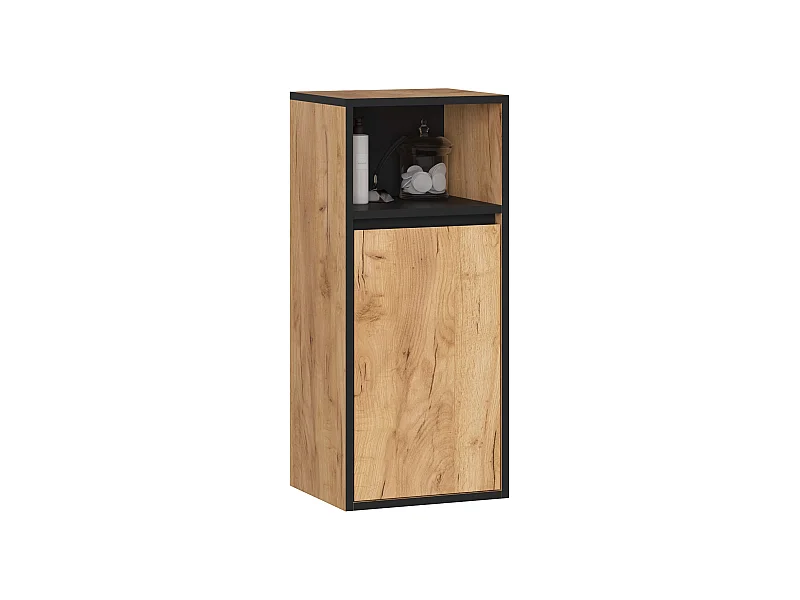 Badezimmer-Hängeschrank VAMI Craft Eiche, Schwarz 35 cm 1 Tür 3 Regalböden B35xH80xT30 cm