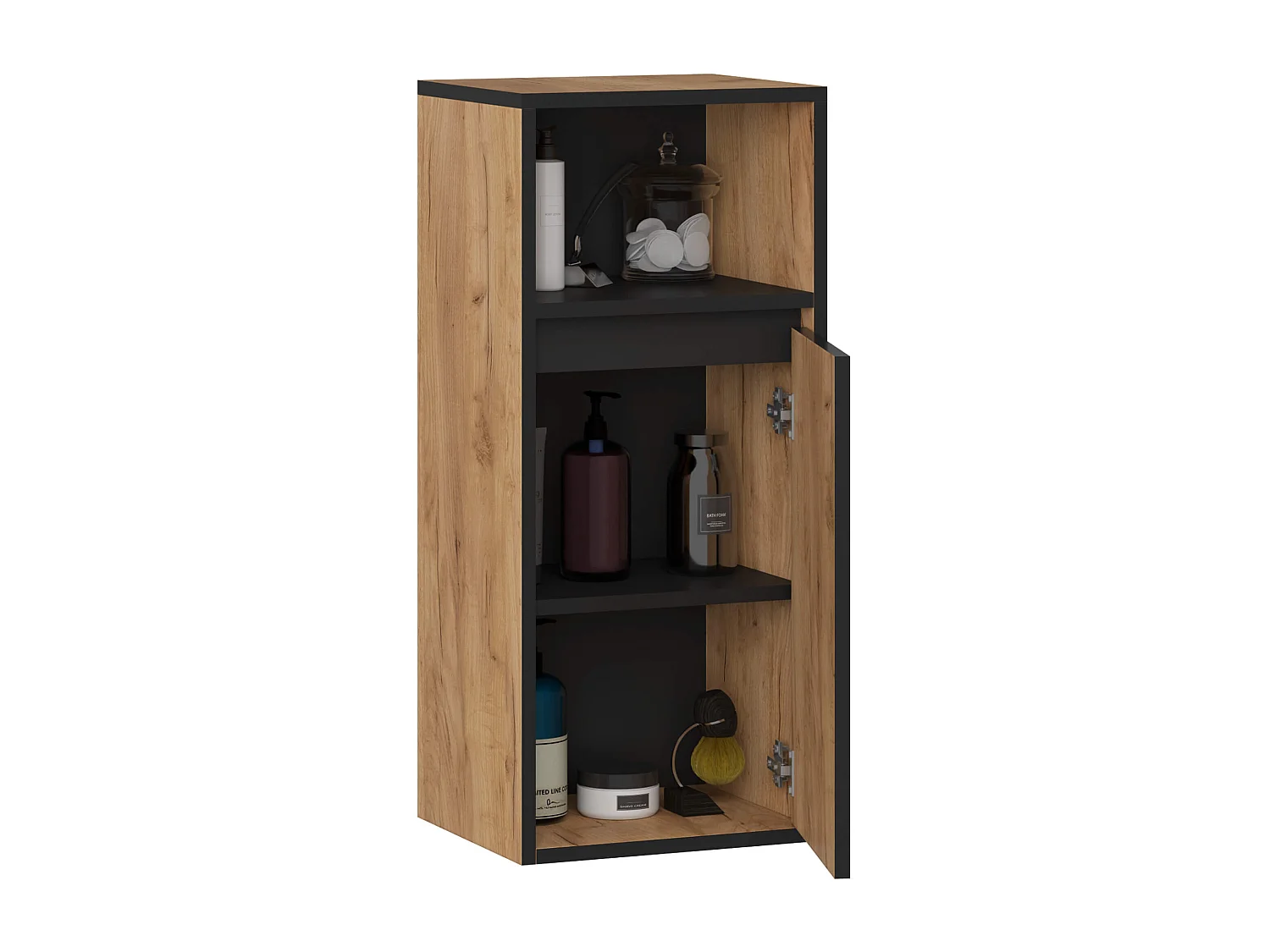 Hangende Badkamerkast VAMI W90 met 1 Deur en 3 Planken / Craft Eik - Zwart / AKORD Furniture Factory / 35x30x80 cm