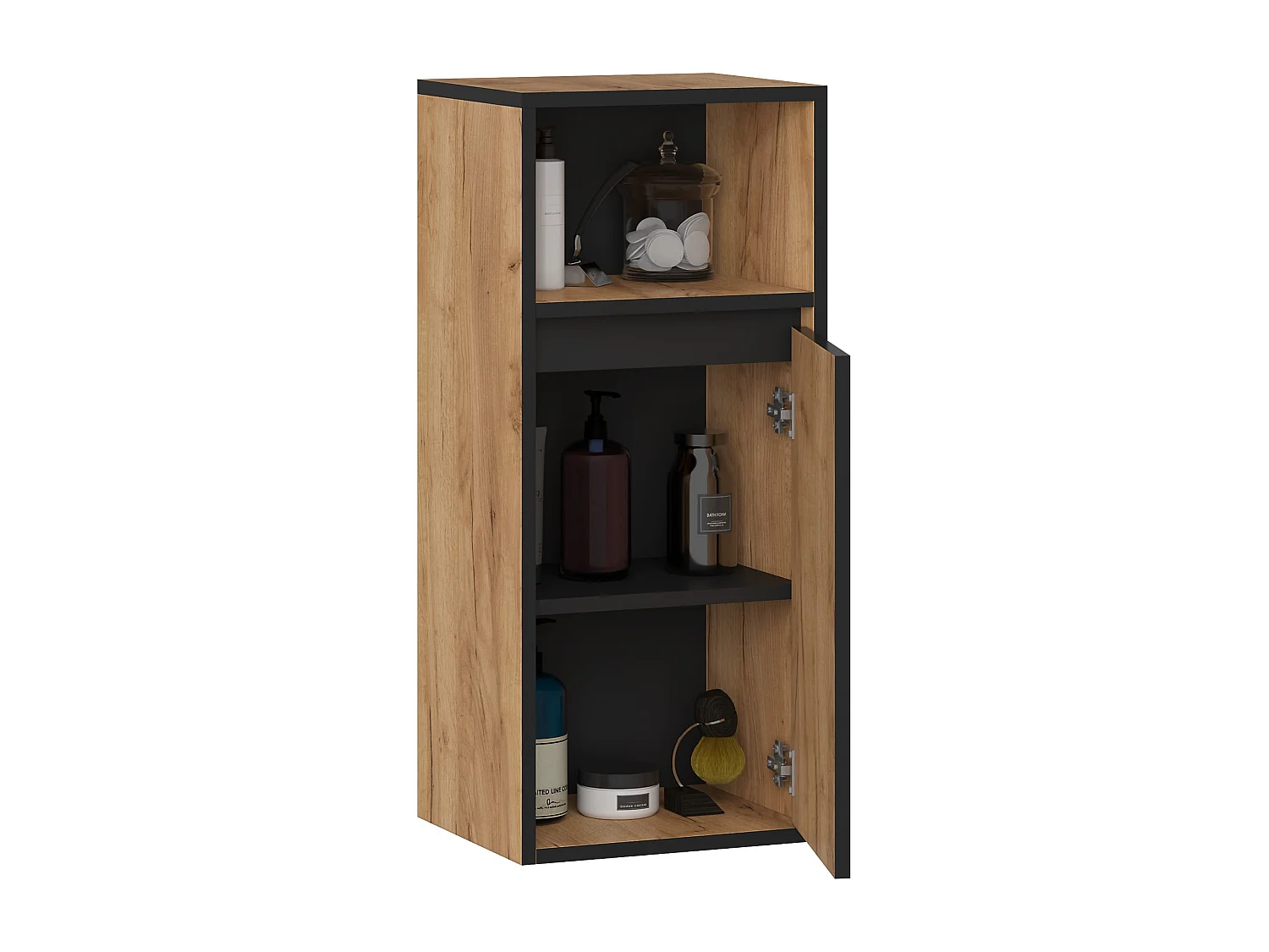 Armoire salle de bains VAMI suspendu Chêne Craft et Noir 35 cm 1 porte 3 étagères 35x30x80 cm