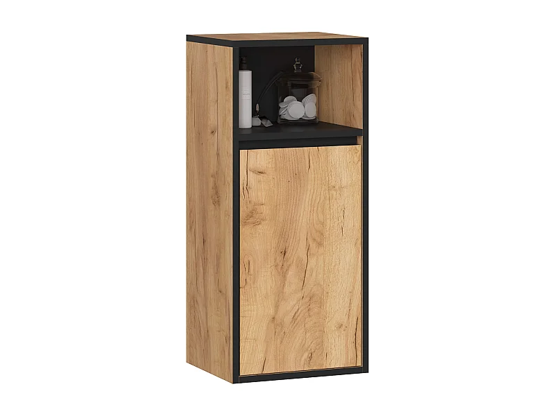 Hangende Badkamerkast VAMI W90 met 1 Deur en 3 Planken / Craft Eik - Zwart / AKORD Furniture Factory / 35x30x80 cm