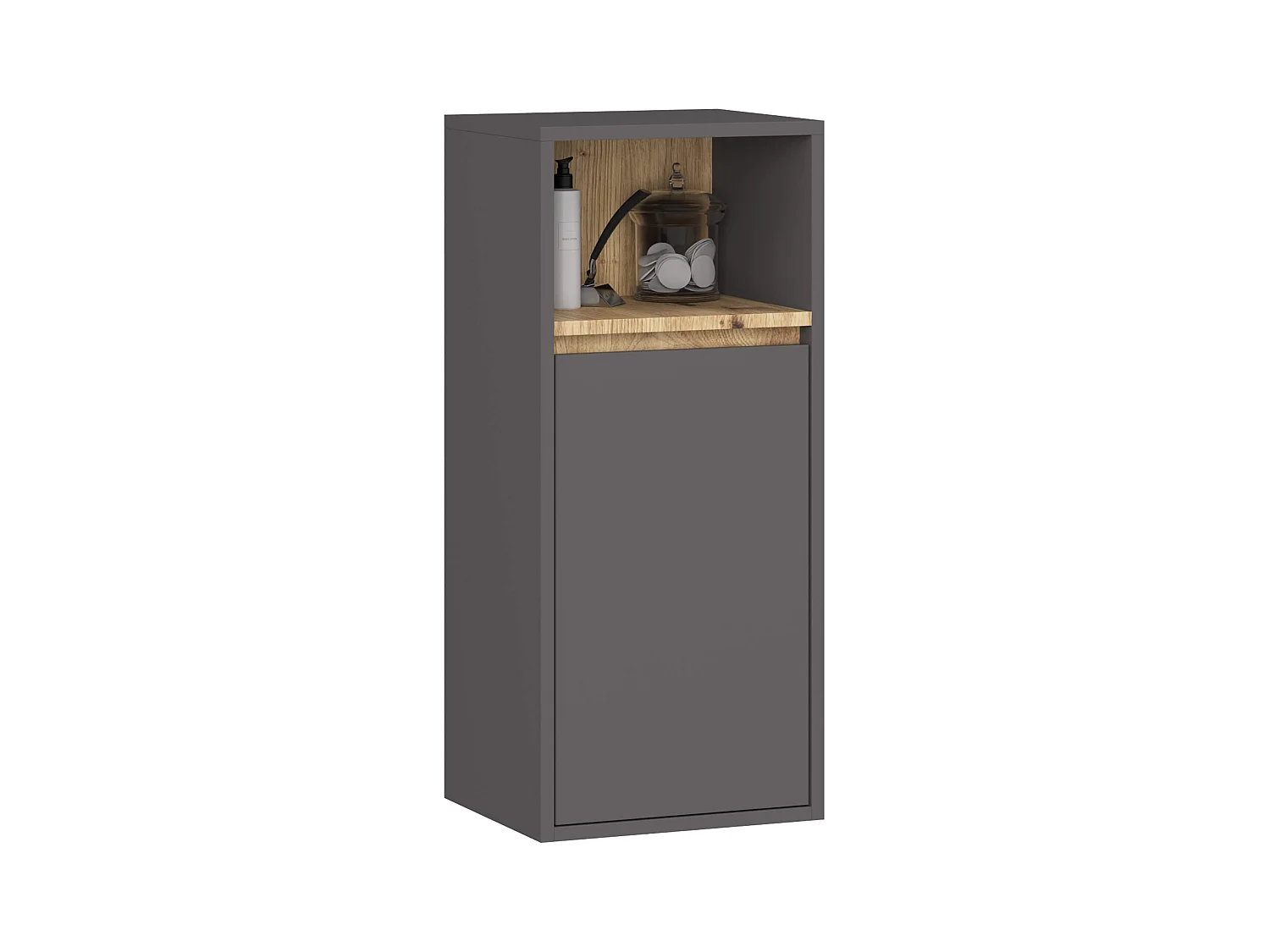 Armoire salle de bains VAMI suspendu Gris Graphite et Chêne Artisan 35 cm 1 porte 3 étagères 35x30x80 cm
