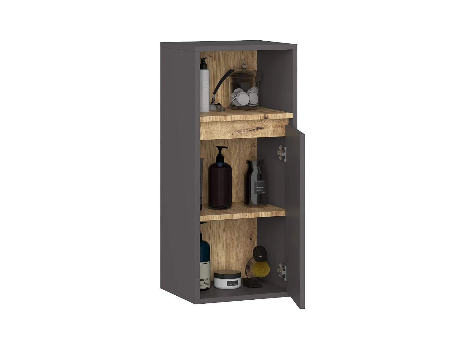 Armoire salle de bains VAMI suspendu Gris Graphite et Chêne Artisan 35 cm 1 porte 3 étagères 35x30x80 cm