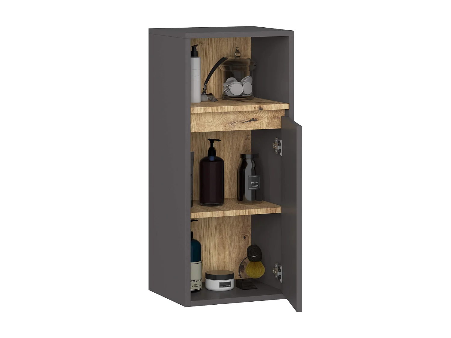 Badezimmer-Hängeschrank VAMI Graphitgrau, Artisan Eiche 35 cm 1 Tür 3 Regalböden B35xH80xT30 cm