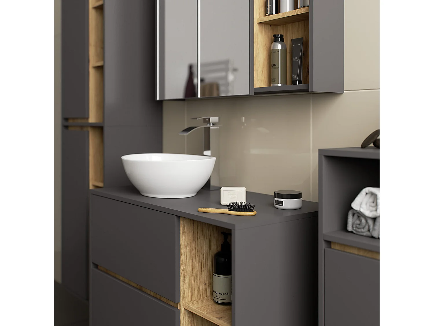 Mobile bagno sospeso VAMI Grigio Grafite, Rovere Artisan 35 cm 1 anta 35x30x80 cm