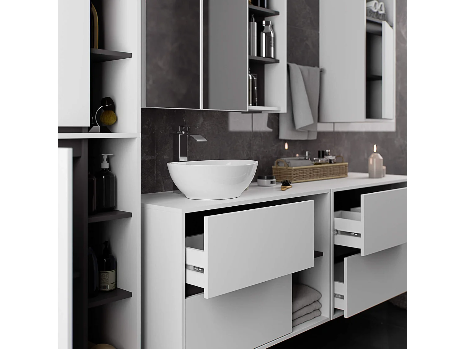 Hangende Badkamerkast Kolomkast VAMI W50 met 2 Deuren en 10 Planken / Wit - Grafietgrijs / AKORD Furniture Factory / 50x170x30 cm