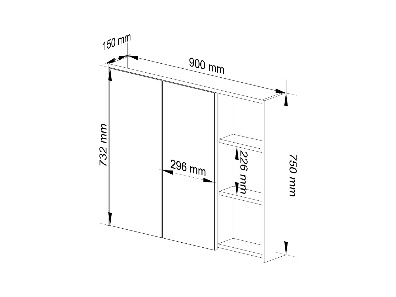 Armoire salle de bains VAMI suspendu avec miroir Gris Graphite et Chêne Artisan 90 cm 2 portes 6 étagères 90x15x75 cm