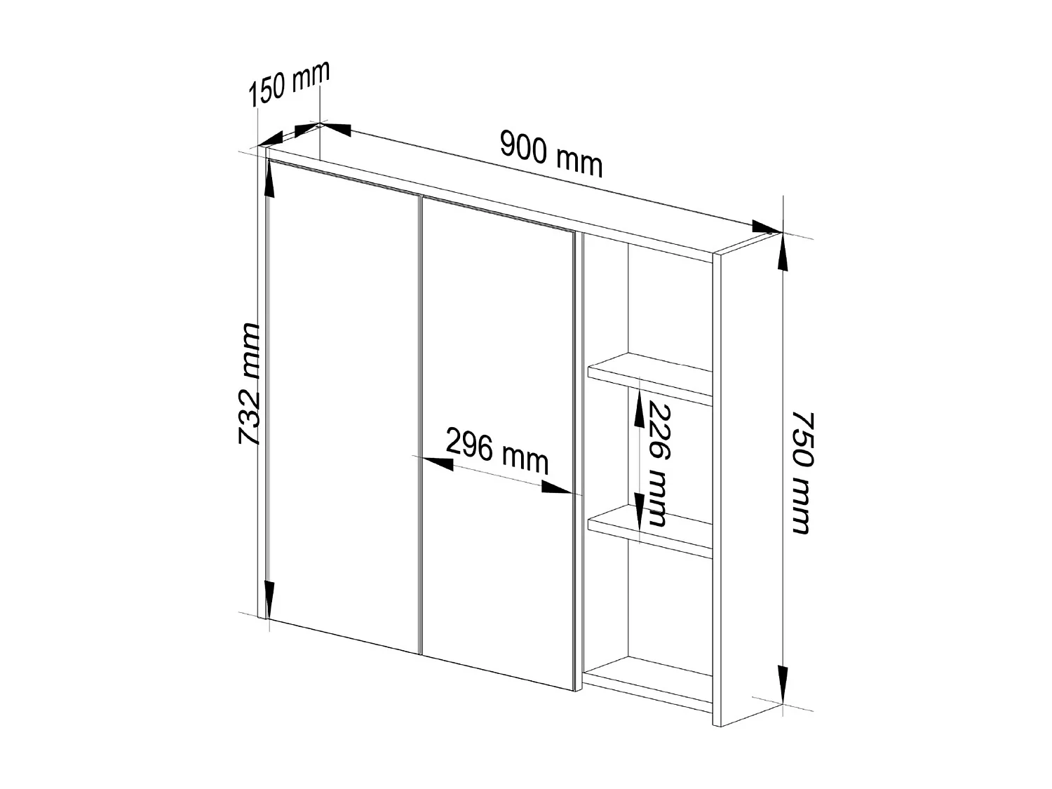 Hangende Badkamerkast Spiegelkast VAMI W90 met 2 Deuren en 6 Planken en Spiegel / Grafietgrijs – Artisan Eik / AKORD Furniture Factory / 90x15x75 cm