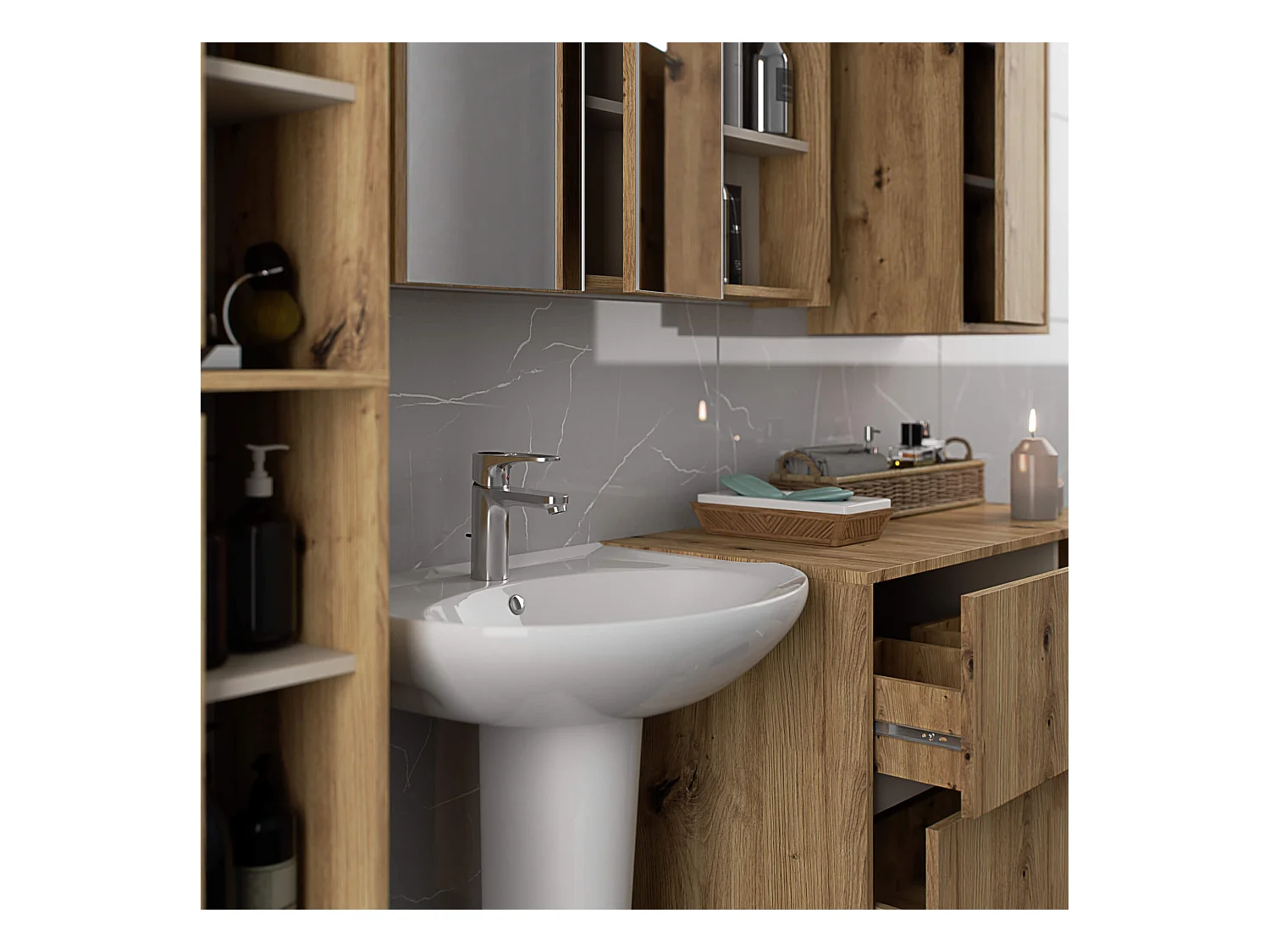 Bad-Hochschrank hängend VAMI Artisan Eiche, Kaschmir 50 cm 2 Türen 10 Regalböden B50xH170xT30 cm