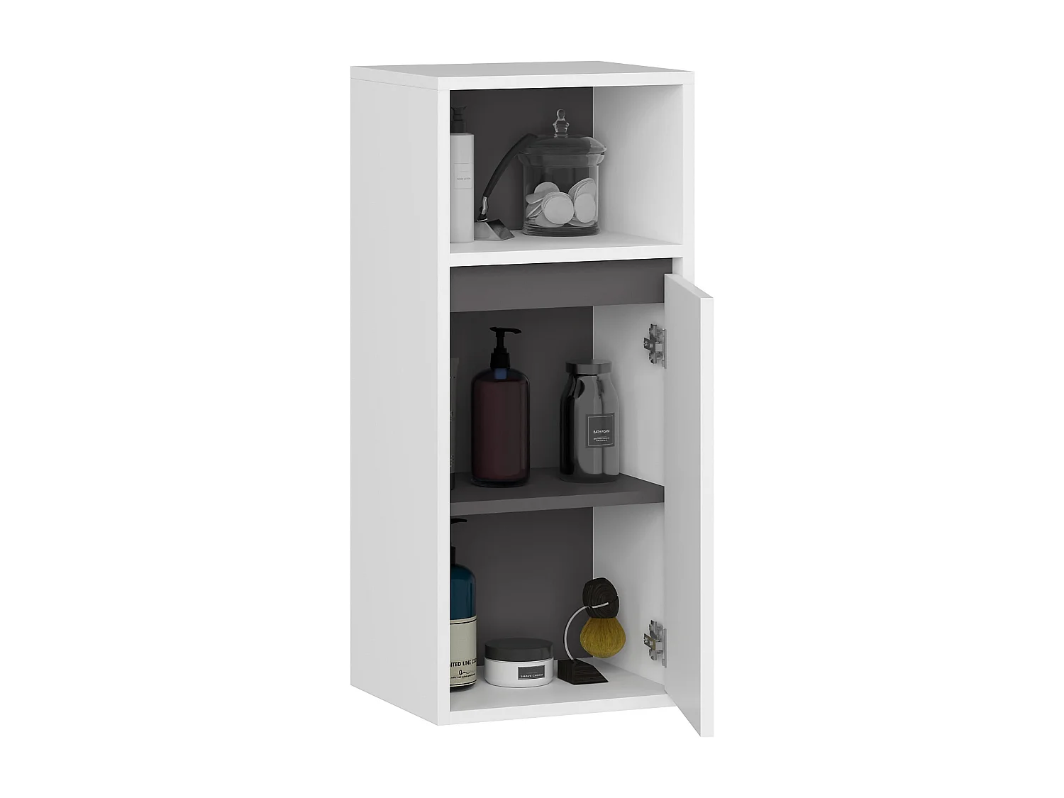 Badezimmer-Hängeschrank VAMI Weiß, Graphitgrau 35 cm 1 Tür 3 Regalböden B35xH80xT30 cm