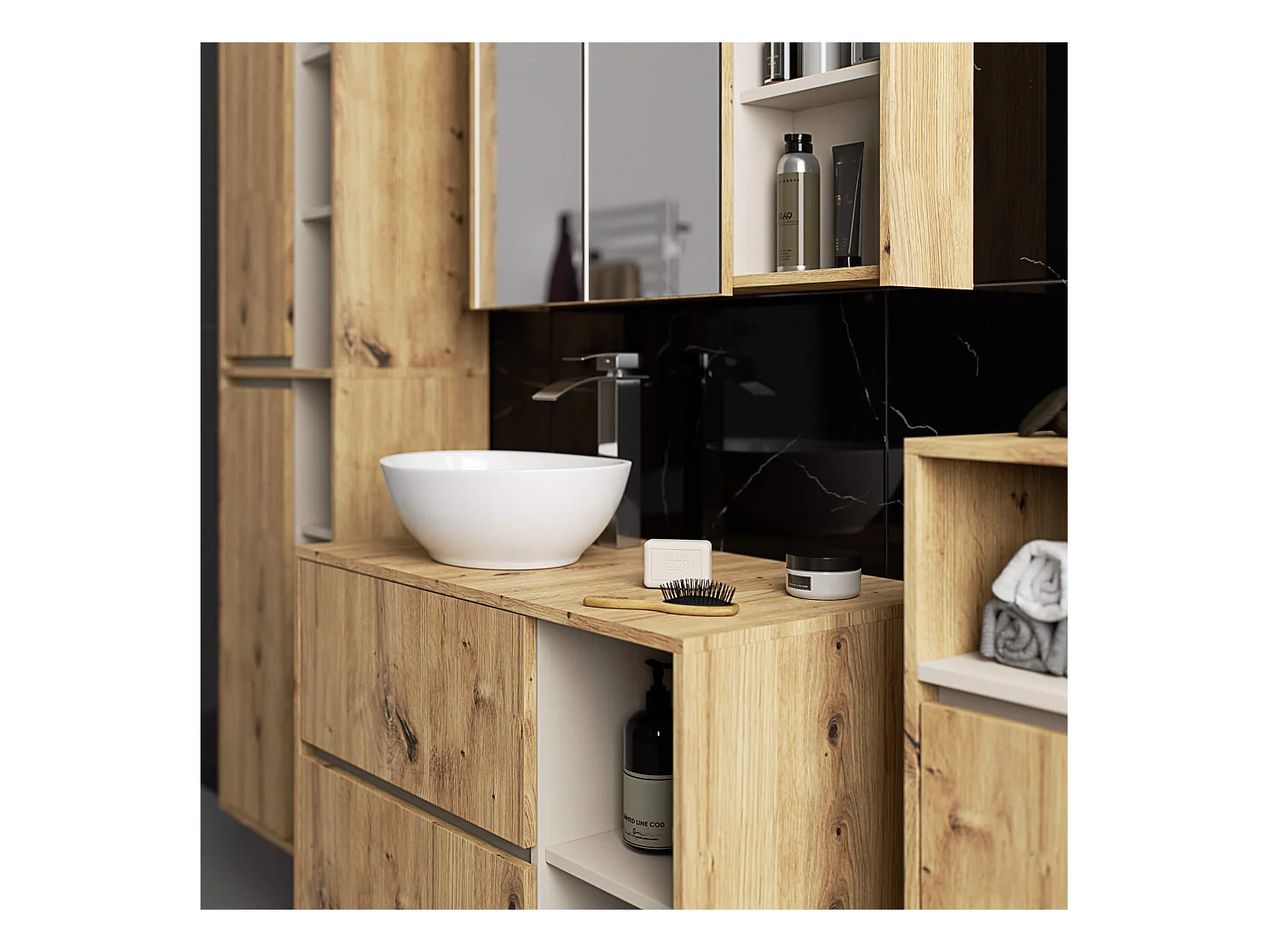 Badezimmer-Hängeschrank VAMI Artisan Eiche, Kaschmir 35 cm 1 Tür 3 Regalböden B35xH80xT30 cm