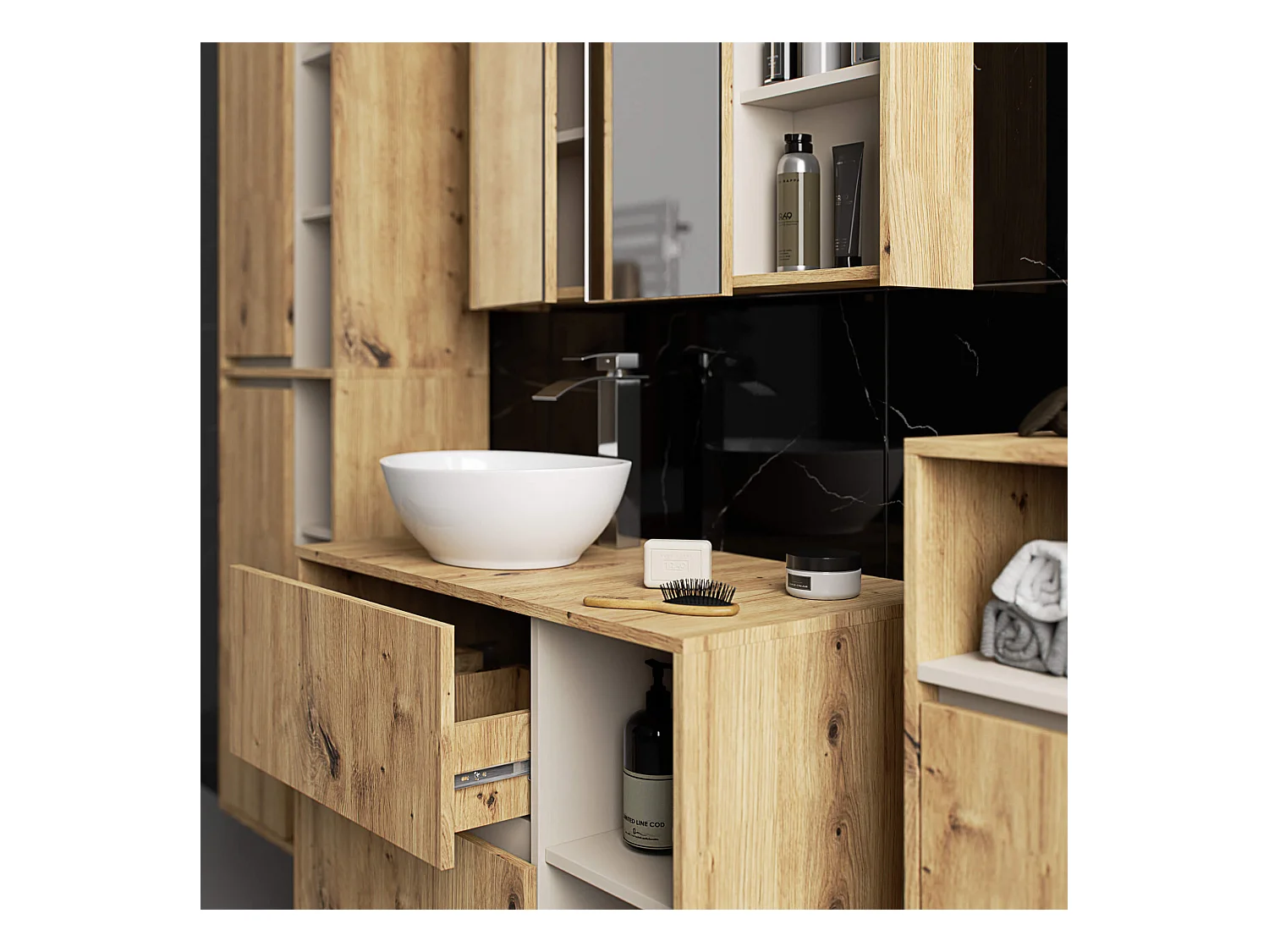 Badezimmer-Hängeschrank VAMI Artisan Eiche, Kaschmir 35 cm 1 Tür 3 Regalböden B35xH80xT30 cm