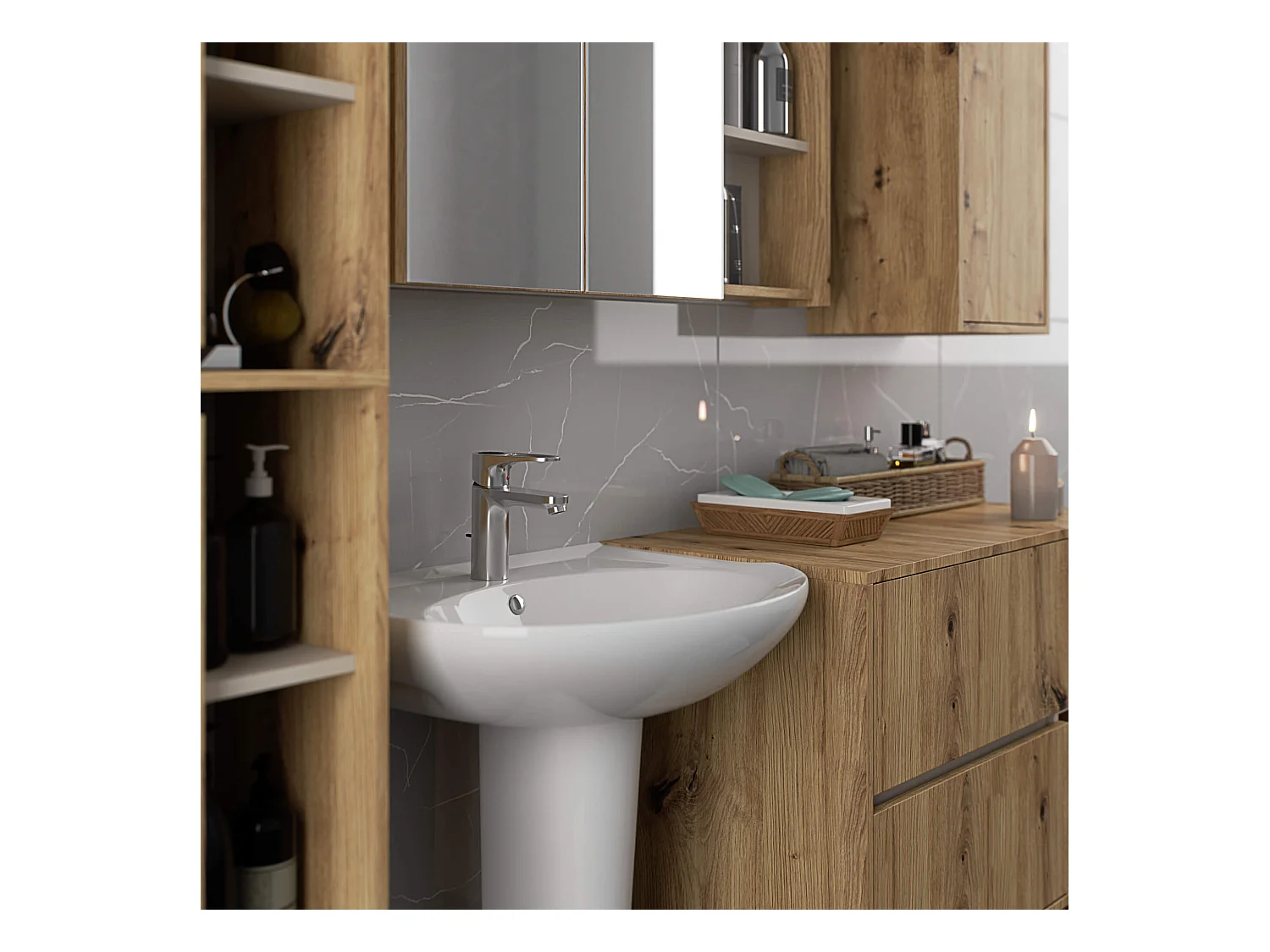 Badezimmer-Hängeschrank VAMI Artisan Eiche, Kaschmir 35 cm 1 Tür 3 Regalböden B35xH80xT30 cm