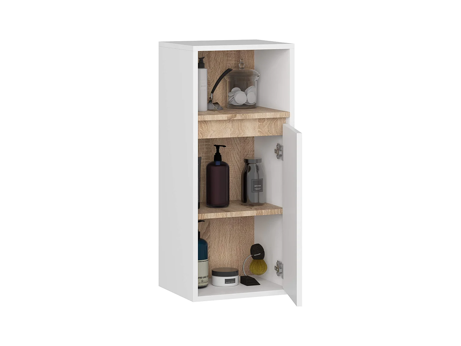 Badezimmer-Hängeschrank VAMI Weiß, Sonoma Eiche 35 cm 1 Tür 3 Regalböden B35xH80xT30 cm